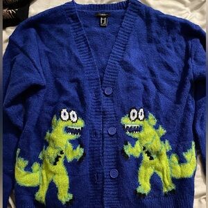 blue dinosaur cardigan